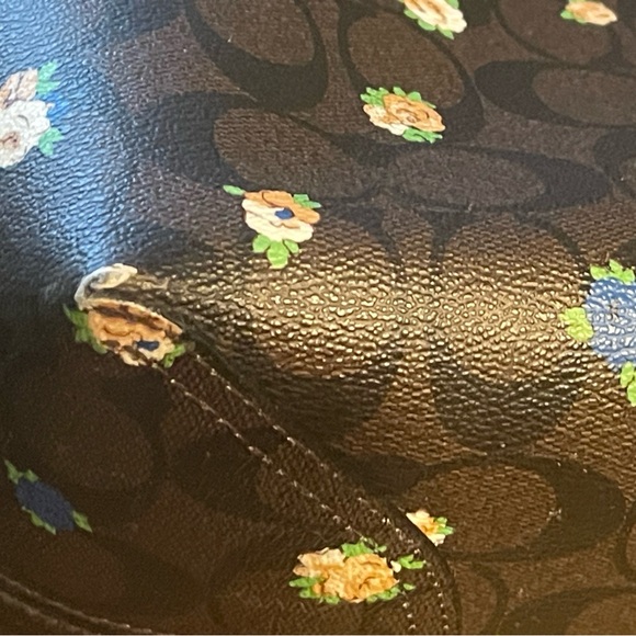 EUC Coach Brown Signature Coated Canvas and Leather Floral Print City Tote - Picture 11 of 12